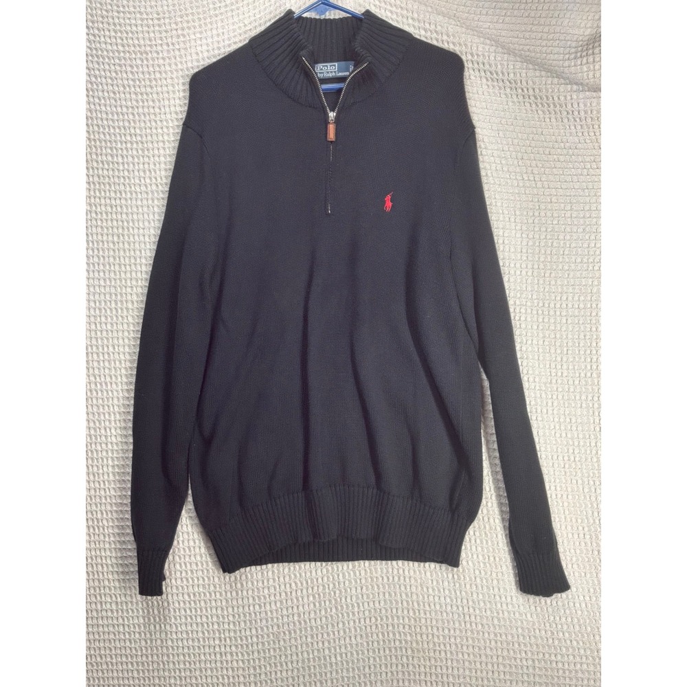 Preppy Mens Polo Ralph Lauren Quarter Zip Sweater Large Black